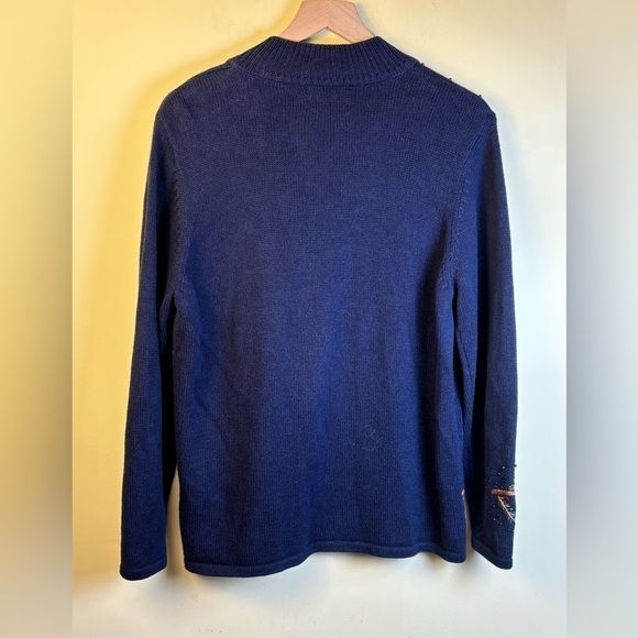 Quacker Factory Cardinal Sweater Cardigan Zips Blue Red Beading Sequins Large - Picture 5 of 5